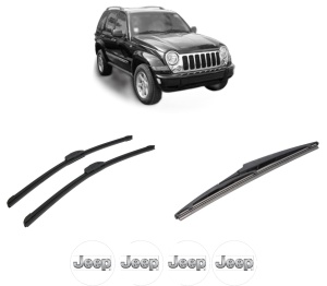 Set 3 stergatoare JEEP CHEROKEE (KJ) din 2001-2008, pentru parbriz si luneta fata si spate auto, Bosch Twin-Aerotwin Retrofit, din cauciuc siliconat rezistent, 4 Stickere Auto JEEP - Img 2