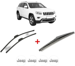 Set 3 stergatoare JEEP GRAND CHEROKEE VAN (WK2) din 2013, pentru parbriz si luneta fata si spate auto, Bosch Twin, din cauciuc siliconat rezistent, 4 Stickere Auto JEEP v4745