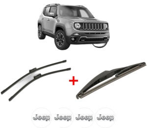 Set 3 stergatoare JEEP RENEGADE SUV (BU, B1, BV) din 2014 - 2018, pentru parbriz si luneta fata si spate auto, Bosch Twin, din cauciuc siliconat rezistent, 4 Stickere Auto JEEP v3540