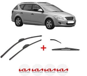 Set 3 stergatoare KIA CEE'D SW (ED) din 2007 - 2012, pentru parbriz si luneta fata si spate auto, Valeo Silencio, din cauciuc siliconat rezistent, 4 Stickere Auto KIA v12119