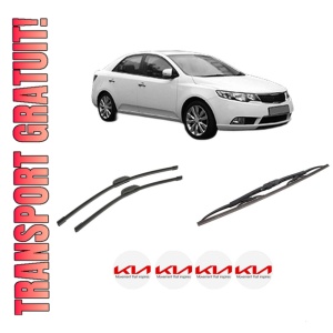 Set 3 stergatoare KIA CERATO II Saloon (TD) din 2009-2014, pentru parbriz si luneta fata si spate auto, Bosch Twin-Aerotwin Retrofit, din cauciuc siliconat rezistent, 4 Stickere Auto KIA