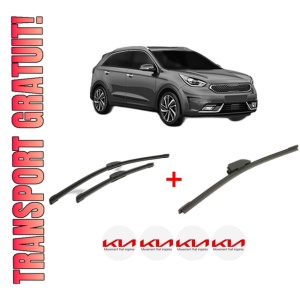 Set 3 stergatoare KIA NIRO VAN (DE) din 2016, pentru parbriz si luneta fata si spate auto, Bosch Aerotwin, din cauciuc siliconat rezistent, 4 Stickere Auto KIA