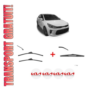 Set 3 stergatoare KIA RIO IV (YB, SC, FB) din 2017 - 2023, pentru parbriz si luneta fata si spate auto, Valeo Silencio, din cauciuc siliconat rezistent, 4 Stickere Auto KIA