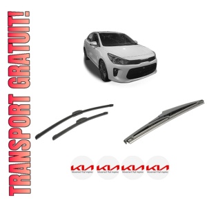 Set 3 stergatoare KIA RIO IV (YB, SC, FB) din 2017-2023, pentru parbriz si luneta fata si spate auto, Bosch Twin-Aerotwin Retrofit, din cauciuc siliconat rezistent, 4 Stickere Auto KIA