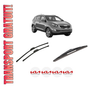 Set 3 stergatoare KIA SPORTAGE III (SL) din 2010-2016, pentru parbriz si luneta fata si spate auto, Bosch Twin-Aerotwin Retrofit, din cauciuc siliconat rezistent, 4 Stickere Auto KIA