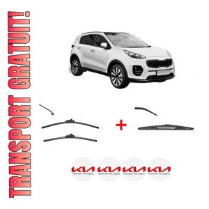 Set 3 stergatoare KIA SPORTAGE IV (QL, QLE) din 2015 - 2022, pentru parbriz si luneta fata si spate auto, Valeo Silencio, din cauciuc siliconat rezistent, 4 Stickere Auto KIA