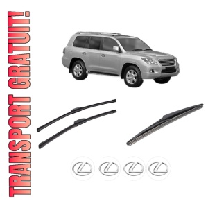 Set 3 stergatoare LEXUS LX (_J2_) din 2007, pentru parbriz si luneta fata si spate auto, Bosch Twin-Aerotwin Retrofit, din cauciuc siliconat rezistent, 4 Stickere Auto LEXUS