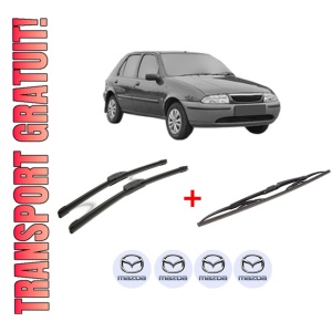 Set 3 stergatoare MAZDA 121 III (JASM, JBSM) din 1996 - 2003, pentru parbriz si luneta fata si spate auto, Bosch Twin, din cauciuc siliconat rezistent, 4 Stickere Auto MAZDA