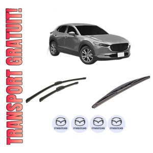 Set 3 stergatoare MAZDA CX-30 (DM) din 2019-2021, pentru parbriz si luneta fata si spate auto, Bosch Twin-Aerotwin Retrofit, din cauciuc siliconat rezistent, 4 Stickere Auto MAZDA