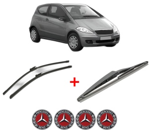 Set 3 stergatoare MERCEDES-BENZ A-CLASS (W169) din 2004 - 2012, pentru parbriz si luneta fata si spate auto, Bosch Twin, din cauciuc siliconat rezistent, 4 Stickere Auto MERCEDES-BENZ v8765
