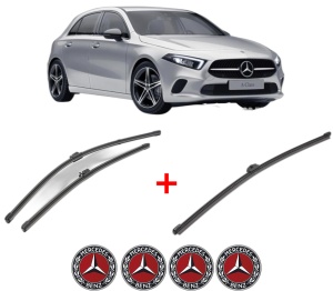 Set 3 stergatoare MERCEDES-BENZ A-CLASS (W177) din 2018 - 2019, pentru parbriz si luneta fata si spate auto, Valeo Silencio Xtrm, din cauciuc siliconat rezistent, 4 Stickere Auto MERCEDES-BENZ v13384