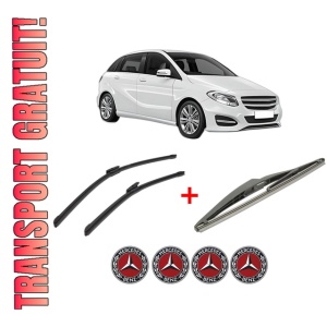 Set 3 stergatoare MERCEDES-BENZ B-CLASS Sports Tourer (W246, W242) din 2011 - 2018, pentru parbriz si luneta fata si spate auto, Bosch Twin, din cauciuc siliconat rezistent, 4 Stickere Auto MERCEDES-BENZ