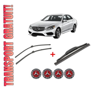 Set 3 stergatoare MERCEDES-BENZ E-CLASS (W213) din 2016 - 2023, pentru parbriz si luneta fata si spate auto, Valeo Silencio, din cauciuc siliconat rezistent, 4 Stickere Auto MERCEDES-BENZ