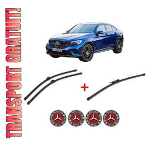 Set 3 stergatoare MERCEDES-BENZ GLC Coupe (C253) din 2016 - 2023, pentru parbriz si luneta fata si spate auto, Valeo Silencio Xtrm, din cauciuc siliconat rezistent, 4 Stickere Auto MERCEDES-BENZ