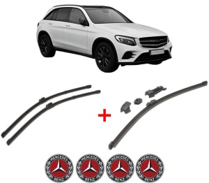 Set 3 stergatoare MERCEDES-BENZ GLC (X253) din 2015 - 2022, pentru parbriz si luneta fata si spate auto, Valeo HydroConnect, din cauciuc siliconat rezistent, 4 Stickere Auto MERCEDES-BENZ v12724