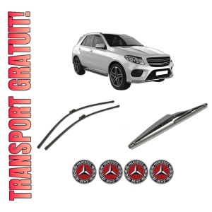 Set 3 stergatoare MERCEDES-BENZ GLE (W166) din 2015-2018, pentru parbriz si luneta fata si spate auto, Bosch Twin-Aerotwin, din cauciuc siliconat rezistent, 4 Stickere Auto MERCEDES-BENZ