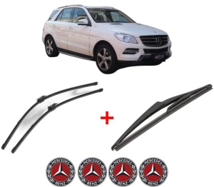 Set 3 stergatoare MERCEDES-BENZ M-CLASS (W166) din 2011 - 2015, pentru parbriz si luneta fata si spate auto, Valeo Silencio, din cauciuc siliconat rezistent, 4 Stickere Auto MERCEDES-BENZ v14464