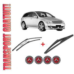 Set 3 stergatoare MERCEDES-BENZ R-CLASS (W251, V251) din 2005 - 2014, pentru parbriz si luneta fata si spate auto, Valeo Silencio, din cauciuc siliconat rezistent, 4 Stickere Auto MERCEDES-BENZ