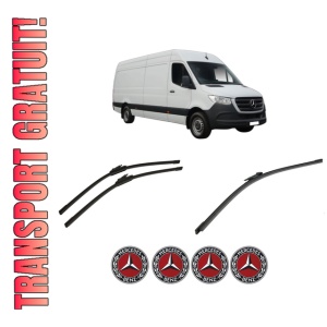 Set 3 stergatoare MERCEDES-BENZ SPRINTER 4-t Van (B907, B910) din 2021-2025, pentru parbriz si luneta fata si spate auto, Bosch Aerotwin-Aerotwin, din cauciuc siliconat rezistent, 4 Stickere Auto MERCEDES-BENZ