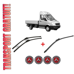 Set 3 stergatoare MERCEDES-BENZ SPRINTER 5-t Platform/Chassis (B906) din 2006 - 2018, pentru parbriz si luneta fata si spate auto, Bosch Aerotwin, din cauciuc siliconat rezistent, 4 Stickere Auto MERCEDES-BENZ