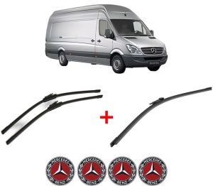 Set 3 stergatoare MERCEDES-BENZ SPRINTER 5-t Van (B906) din 2006 - 2018, pentru parbriz si luneta fata si spate auto, Bosch Aerotwin, din cauciuc siliconat rezistent, 4 Stickere Auto MERCEDES-BENZ v7025