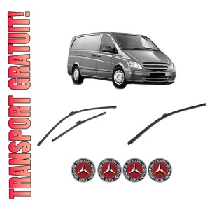 Set 3 stergatoare MERCEDES-BENZ VITO Van (W447) din 2014-2025, pentru parbriz si luneta fata si spate auto, Bosch Aerotwin-Aerotwin, din cauciuc siliconat rezistent, 4 Stickere Auto MERCEDES-BENZ