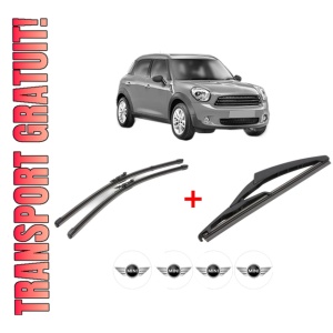 Set 3 stergatoare MINI MINI COUNTRYMAN (R60) din 2010 - 2016, pentru parbriz si luneta fata si spate auto, Valeo Silencio, din cauciuc siliconat rezistent, 4 Stickere Auto MINI