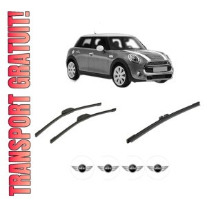 Set 3 stergatoare MINI MINI (F55) din 2013-2020, pentru parbriz si luneta fata si spate auto, Bosch Aerotwin-Aerotwin Retrofit, din cauciuc siliconat rezistent, 4 Stickere Auto MINI
