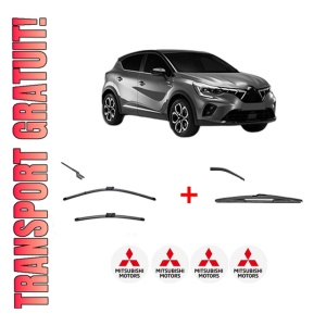 Set 3 stergatoare MITSUBISHI ASX (VSX_, VSE_) din 2023, pentru parbriz si luneta fata si spate auto, Valeo Silencio, din cauciuc siliconat rezistent, 4 Stickere Auto MITSUBISHI