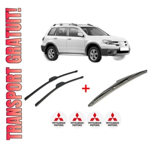 Set 3 stergatoare MITSUBISHI OUTLANDER I (CU_W) din 2002 - 2007, pentru parbriz si luneta fata si spate auto, Bosch Twin, din cauciuc siliconat rezistent, 4 Stickere Auto MITSUBISHI
