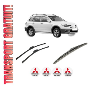 Set 3 stergatoare MITSUBISHI OUTLANDER I (CU_W) din 2002-2007, pentru parbriz si luneta fata si spate auto, Bosch Twin-Aerotwin Retrofit, din cauciuc siliconat rezistent, 4 Stickere Auto MITSUBISHI