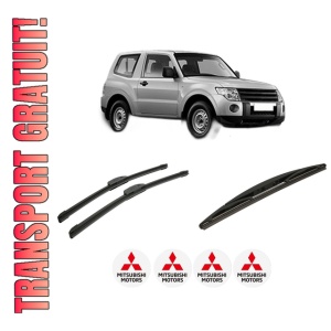 Set 3 stergatoare MITSUBISHI PAJERO IV (V8_W, V9_W) din 2006-2016, pentru parbriz si luneta fata si spate auto, Bosch Twin-Aerotwin Retrofit, din cauciuc siliconat rezistent, 4 Stickere Auto MITSUBISHI