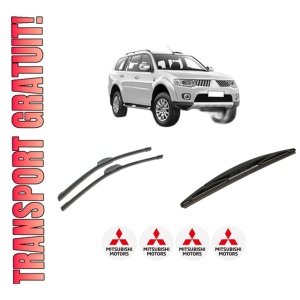 Set 3 stergatoare MITSUBISHI PAJERO SPORT II (KH_, KG_) din 2008-2015, pentru parbriz si luneta fata si spate auto, Bosch Twin-Aerotwin Retrofit, din cauciuc siliconat rezistent, 4 Stickere Auto MITSUBISHI
