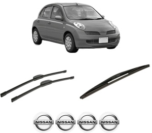 Set 3 stergatoare NISSAN MICRA III (K12) din 2002-2010, pentru parbriz si luneta fata si spate auto, Bosch Twin-Aerotwin Retrofit, din cauciuc siliconat rezistent, 4 Stickere Auto NISSAN - Img 2