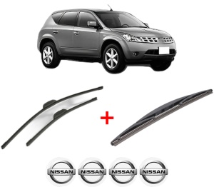 Set 3 stergatoare NISSAN MURANO I (Z50) din 2003 - 2008, pentru parbriz si luneta fata si spate auto, Bosch Twin, din cauciuc siliconat rezistent, 4 Stickere Auto NISSAN v4870