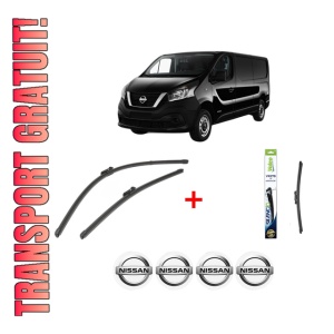 Set 3 stergatoare NISSAN NV300 Kombi (X82) din 2016, pentru parbriz si luneta fata si spate auto, Valeo Silencio, din cauciuc siliconat rezistent, 4 Stickere Auto NISSAN