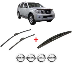 Set 3 stergatoare NISSAN PATHFINDER III VAN (R51_) din 2013 - 2014, pentru parbriz si luneta fata si spate auto, Bosch Twin, din cauciuc siliconat rezistent, 4 Stickere Auto NISSAN v5645