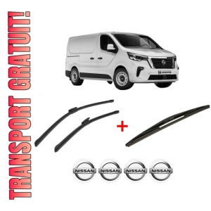 Set 3 stergatoare NISSAN PRIMASTAR Van (X82) din 2021, pentru parbriz si luneta fata si spate auto, Bosch Twin, din cauciuc siliconat rezistent, 4 Stickere Auto NISSAN