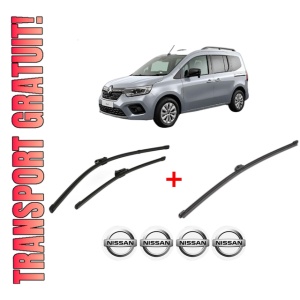 Set 3 stergatoare NISSAN TOWNSTAR Box Body/MPV (XFK) din 2021, pentru parbriz si luneta fata si spate auto, Valeo Silencio Xtrm, din cauciuc siliconat rezistent, 4 Stickere Auto NISSAN