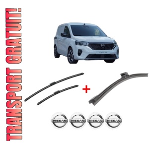 Set 3 stergatoare NISSAN TOWNSTAR MPV (XFK) din 2021, pentru parbriz si luneta fata si spate auto, Bosch Aerotwin, din cauciuc siliconat rezistent, 4 Stickere Auto NISSAN