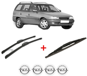 Set 3 stergatoare OPEL ASTRA F CLASSIC Estate (T92) din 1998 - 2005, pentru parbriz si luneta fata si spate auto, Bosch Twin, din cauciuc siliconat rezistent, 4 Stickere Auto OPEL v10265