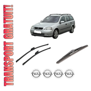 Set 3 stergatoare OPEL ASTRA H Estate Van (L70) din 2004-2014, pentru parbriz si luneta fata si spate auto, Bosch Twin-Aerotwin Multi, din cauciuc siliconat rezistent, 4 Stickere Auto OPEL