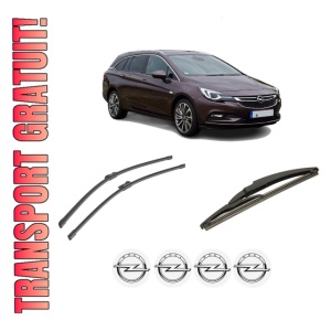 Set 3 stergatoare OPEL ASTRA K Estate Van din 2018-2019, pentru parbriz si luneta fata si spate auto, Bosch Twin-Aerotwin, din cauciuc siliconat rezistent, 4 Stickere Auto OPEL