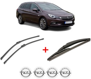 Set 3 stergatoare OPEL ASTRA K Estate Van din 2018, pentru parbriz si luneta fata si spate auto, Bosch Twin, din cauciuc siliconat rezistent, 4 Stickere Auto OPEL v3240