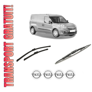 Set 3 stergatoare OPEL COMBO Box Body/MPV (X12) din 2012-2016, pentru parbriz si luneta fata si spate auto, Bosch Twin-Aerotwin, din cauciuc siliconat rezistent, 4 Stickere Auto OPEL