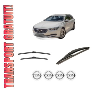 Set 3 stergatoare OPEL INSIGNIA B Country Tourer (Z18) din 2017-2018, pentru parbriz si luneta fata si spate auto, Bosch Twin-Aerotwin, din cauciuc siliconat rezistent, 4 Stickere Auto OPEL