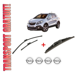 Set 3 stergatoare OPEL MOKKA / MOKKA X (J13) din 2012 - 2019, pentru parbriz si luneta fata si spate auto, Bosch Twin, din cauciuc siliconat rezistent, 4 Stickere Auto OPEL