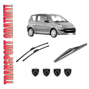 Set 3 stergatoare PEUGEOT 1007 (KM_) din 2005-2007, pentru parbriz si luneta fata si spate auto, Bosch Twin-Aerotwin Retrofit, din cauciuc siliconat rezistent, 4 Stickere Auto PEUGEOT