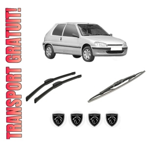 Set 3 stergatoare PEUGEOT 106 II (1A_, 1C_) din 1996-2004, pentru parbriz si luneta fata si spate auto, Bosch Twin-Aerotwin Retrofit, din cauciuc siliconat rezistent, 4 Stickere Auto PEUGEOT