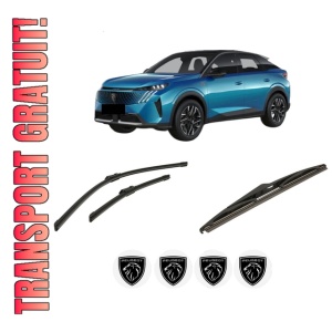 Set 3 stergatoare PEUGEOT 3008 III (KA_, KB_, KC_) din 2023-2024, pentru parbriz si luneta fata si spate auto, Bosch Twin-Aerotwin, din cauciuc siliconat rezistent, 4 Stickere Auto PEUGEOT